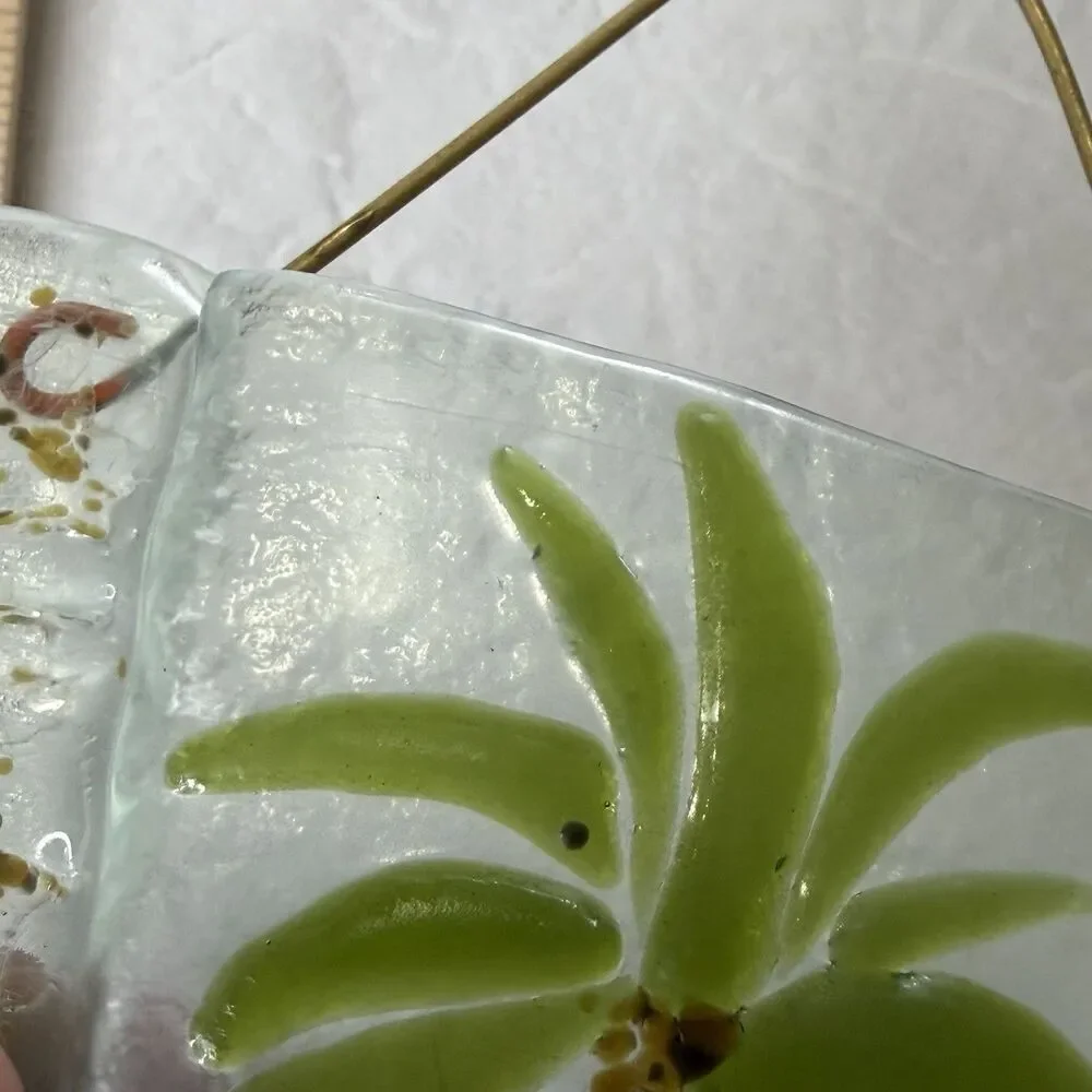 Fused Glass Hanging Wall Pocket Vase Palm tree Tropical Artsy Hawaiian‎